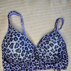 Rhonda Shear Womens XL Purple Wire Free Bra Wireless Molded Cup Elastic Lace Bac